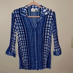 Chicos Blue White Button Down Top |‎ 0
